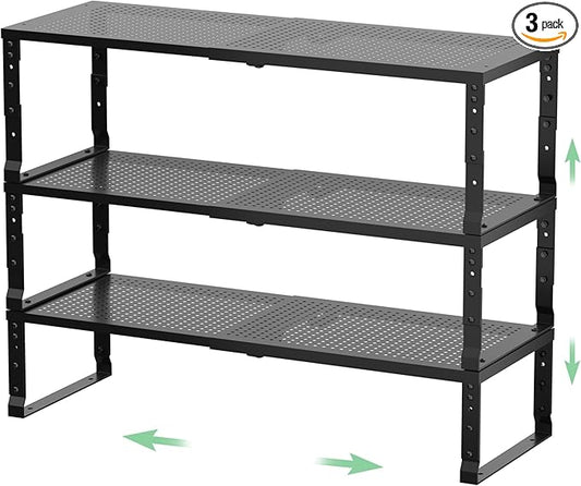 Flat Top Storage Rack - Expandable Countertop Space Saver, Heavy-Duty Steel Construction, Powder Coated Finish for Kitchens, Bathrooms, Workshops or Offices