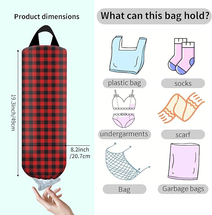 Plastic Bag Holder, Wall Mount Grocery Bag Organizer, Funny Hanging Trash Bag Storage Dispenser for Home Kitchen Cute Black Red Stripe