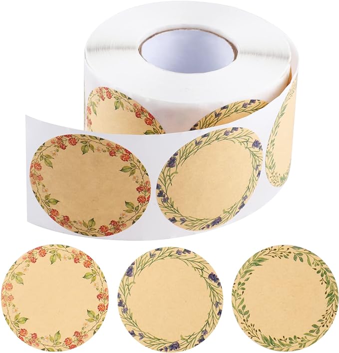 BESARME 600 Pcs 2" Canning Labels for Jar Easter Gift Tag Stickers Kraft Labels for Jar Floral Stickers Food Containers Lids Spice Bottle Sticker
