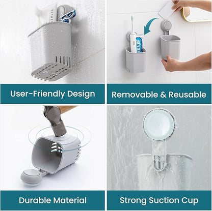TAILI Suction Toothbrush Holder, Powerful Toothpaste Toothbrush Suction Cup, Self-draining Shower Razor Holder, Shower Toothbrush Holder for Wall, Kitchen Tableware Holder, Gray