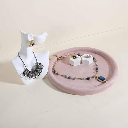 GemeShou Round Jewelry Organizer Plate, Top Microfiber Velvet Jewelry Display Tray, Empty Jewelry Showcase Tray for Necklaces, Bracelets, Rings, Earrings (Pink-Large, 9.8 x 9.8 in)