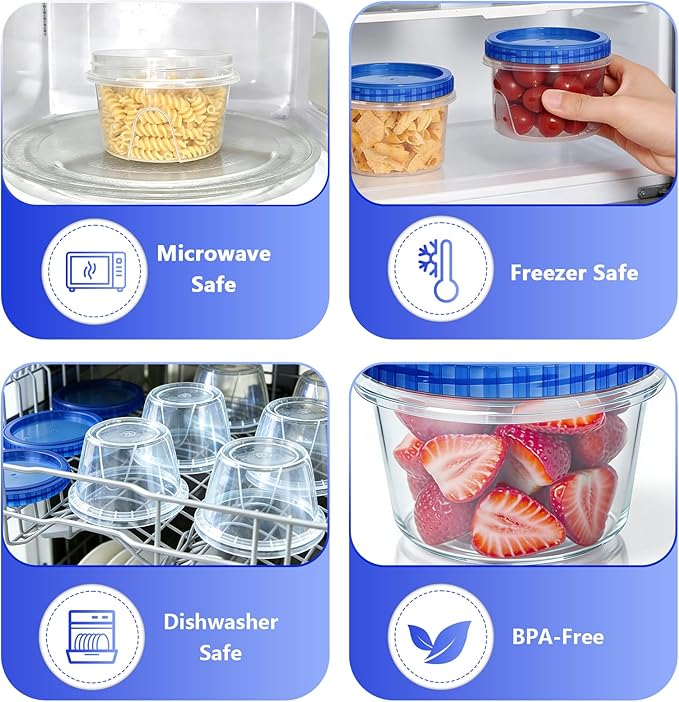 Slomg 10 Pack 16 oz Freezer Storage Containers with Twist Top Lids, Small Plastic Food Storage Soup Meal Prep Containers, Leakproof Overnight Quart Containers for Lunch Leftover Fruit Salad Oat