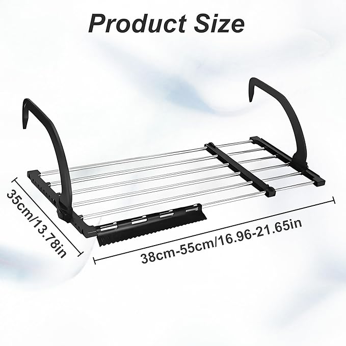 Portable Clothes Drying Rack for Balcony Railings Windowsill, Folding Towel Rack Indoor Outdoor Retractable Laundry Rack with Sock Clips for Drying Socks (Small)