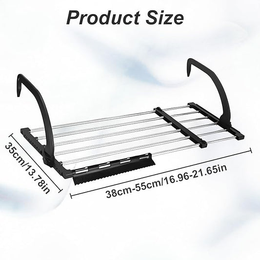 Portable Clothes Drying Rack for Balcony Railings Windowsill, Folding Towel Rack Indoor Outdoor Retractable Laundry Rack with Sock Clips for Drying Socks (Small)