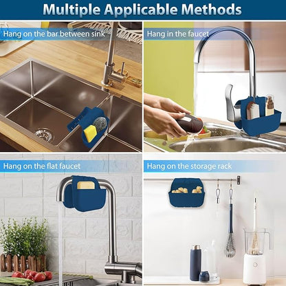 VPASION Sponge Holder for Kitchen Sink, Silicone Sink Saddle Caddy Organizer Rack, Sponges Holder Over Faucet, Hanging Kitchen Organizer Accessories Rack Basket Navy Blue