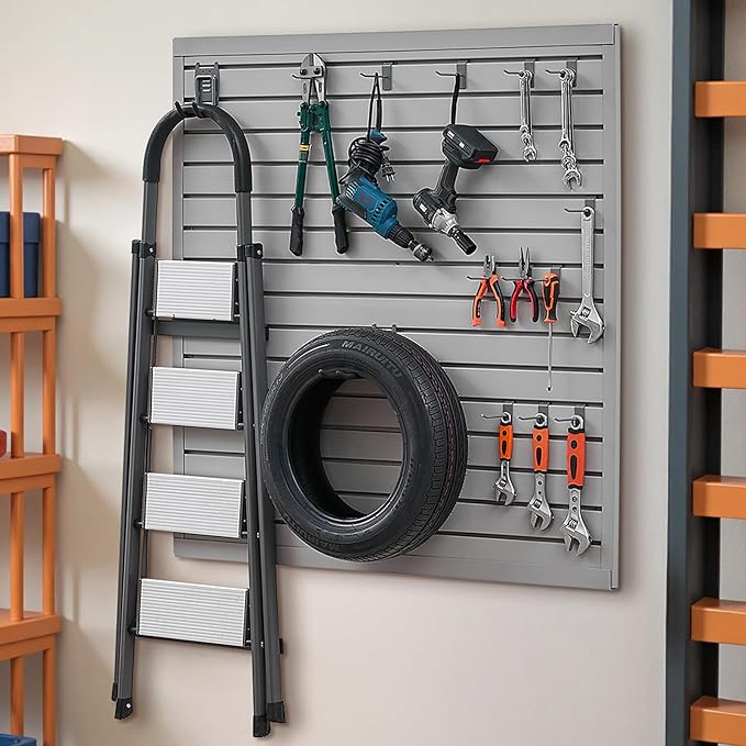 VEVOR Slat Wall Paneling, 4 x 4 ft, PVC Garage Slatwall with Modular Design, Grey Slat Wall Easy-to-Install Adjustable Slatwall Panel with Coupling Structure & DIY Cutting, Fits for Storage & Display