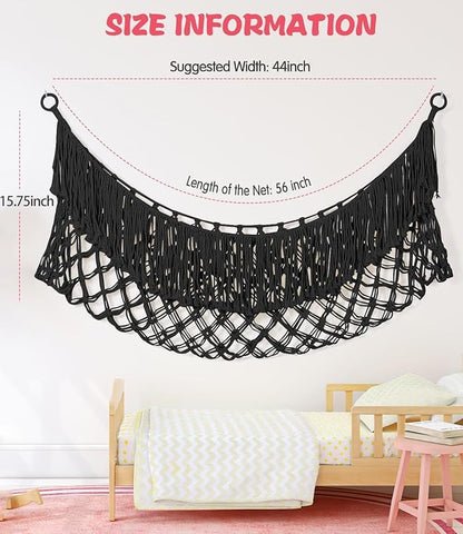 Stuffed Animal Hammock - Extra Large 56'' Long, Stuffed Animal Storage, stuffed animal Holder net, Hammock Large, Storage Hanging Organizer - Black