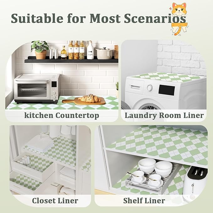 Sage Green Shelf Liner for Kitchen Cabinets 24" x 240" Non-Adhesive Non-Slip Drawer Liners for Dresser, Waterproof Washable Paper, Durable Protector Mat for Pantry Shelves Cupboards