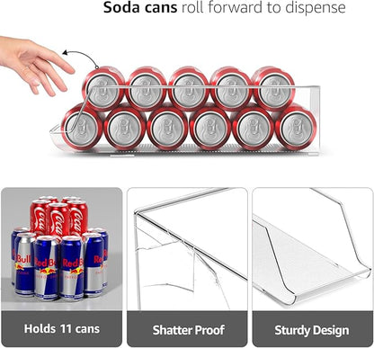 Sorbus Skinny Soda Can Organizer for Refrigerator - Stackable Slim Can Holder Dispenser with Lid for Fridge, Pantry, Freezer - BPA-Free, Clear Design, Drink Organizer for Fridge (4-Pack)