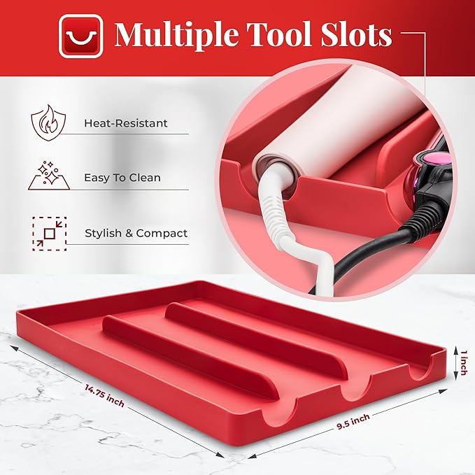 PROBLEM FIXED Hot Tools Organizer | Heat-Resistant Mat for Styling Tools up to 428°F | Drawer Organizer | 14.75" x 9.5" x 1"