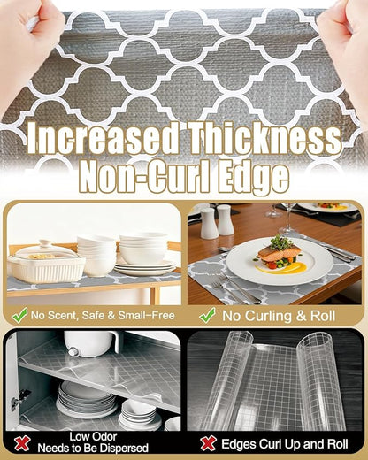Shelf Liners for Kitchen Cabinets Non-Adhesive, Non-Slip Thickened Shelf Paper Waterproof Washable for Drawer Dresser Pantry Shelve Bathroom Protector Liner