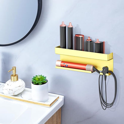 Oukimly Storage Hair Dryer Holder for Curling Iron Accessories, Hair Tool Organizer Wall Mount, Curling Iron Holder, Bathroom Hair Straightener Holder Stand for Styler Attachments Organizer, Gold