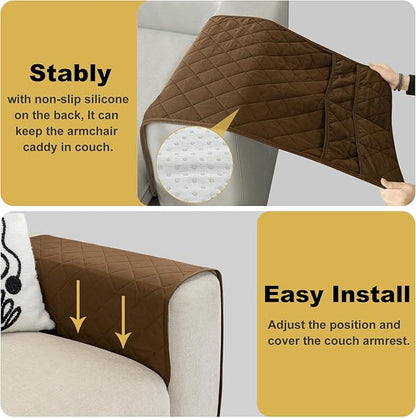 Gloserin Remote Control Holder for Recliner,Armchair Caddy,Non Slip Sofa Armrest Storage Organizer for Recliner Couch with 6 Pockets for TV Remote,Cell Phone,Magazine (Brown)