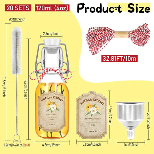 20 pack 4 oz vanilla extract bottles swing top glass bottles with lids homemade vanilla small flip top jars with airtight circle clear