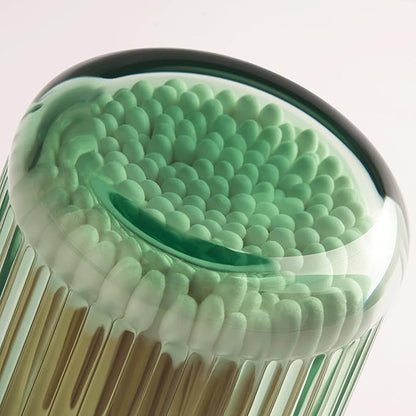 MKOSAB 2 Pack Qtip Holders for Bathroom, Clear Glass Apothecary Jars with Lids,Vintage Bathroom Canisters for Cotton Balls,Swabs,Floss Picks,Hair Ties,Vanity Organizer and Storage Decor (Green)