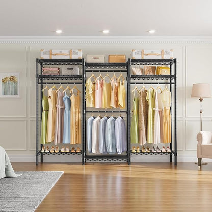 VIPEK V5i Garment Rack Heavy Duty Clothes Rack for Hanging Clothes, Portable Wardrobe Closet Freestanding Clothing Rack with 8 Adjustable Shelves & 4 Hang Rods, 68.9" L x 15.7" W x 76.4" H, Black