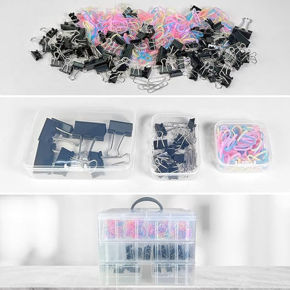 Guyuyii Bead Organizers and Storage with Labels and Handle - 58 Pcs Small Plastic Bins with Lids and 3-Tier Stackable Clear Bead Storage for Diamond Painting, Seed Beading & Jewelry Making (3 Sizes)