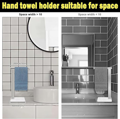 Stainless Steel L-Shaped Hand Towel Holder, SUS304 Bathroom Towel Rack with Thickened Base for Countertop Vanity (Chrome, Square Base)