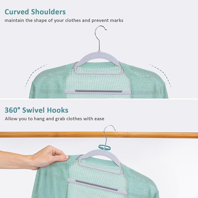 LMTrystFit 30-Pack Plastic Clothes Hangers, Space Saver, Non Slip, 360° Swivel Hook, 0.2 Inches Slim, Sturdy Heavy Duty Hangers for Coat, Durable Hangers for Suits, Light and Dark Gray