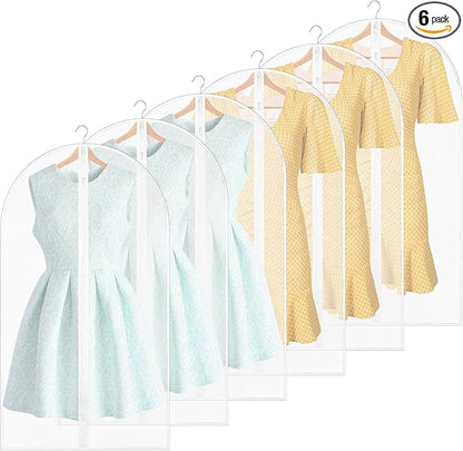 Sintuff 6 Pcs 24'' x 40'' Clear Garment Bags Bulk Clear Hanging Clothes Cover with Full Zipper Hanging Travel Garment Cover Bags for Clothes Storage