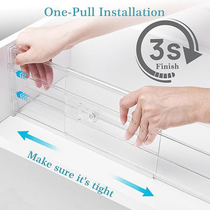 Vtopmart 4 Pack 6" Tall Upgrade Drawer Dividers for Big and Deep Drawer, 12.8"-22.3" Adjustable Expandable Dresser Drawer Organizer, Clear Plastic Separators for Dresser, Baby Supplies, Kitchenware