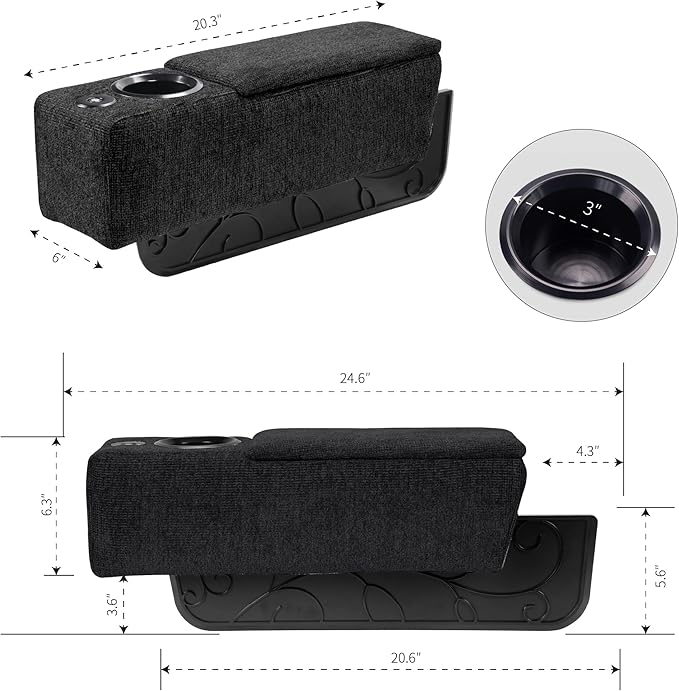Multifunctional Sofa Armrest, Couch Armrest with Cup Holder, Removable Sofa Caddy with Storage,Equipped with LED Reading Light&Wireless Charge Stand, Black
