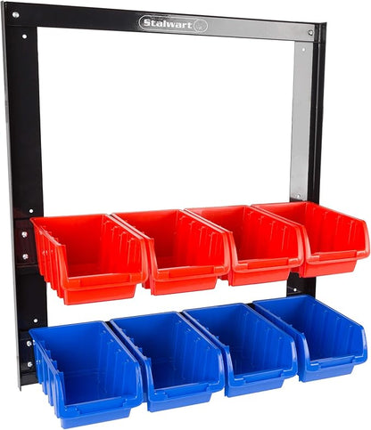 8 Bin Storage Rack Organizer- Wall Mountable Garage Shelving with Removeable Bins for Tools, Hardware, Crafts, Office Supplies and More by Stalwart