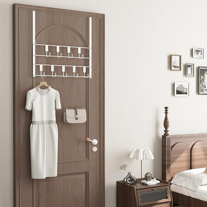 PAPAGIFTREE Over The Door Hooks, Over Door Hanger 9 Hooks, Coat Rack and Towel Rack for Hanging Clothes, Door Towel Hanger and Holder for Bathroom Organizer, Bedroom and Kitchen White