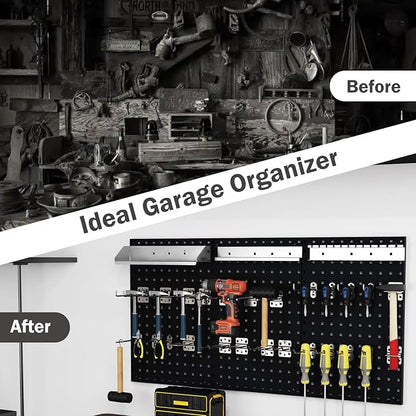 Goplus Garage Pegboard, Metal Pegboard Tool Organizer Kit with 3 Pegboards & 28 Pcs Hanging Accessories, Heavy Duty Wall Organizer Peg Board for Workshop, Tool Storage, Black