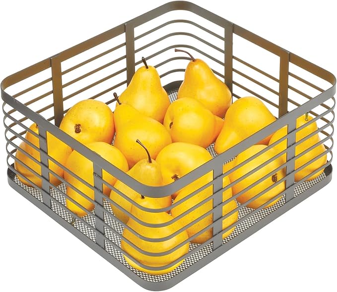 mDesign Steel Metal Wire Kitchen Food Storage Organizer Bin Basket for Pantry Organization - Wired Farmhouse Basket with Handle for Shelves - Carson Collection - 6 Pack, Dark Gray