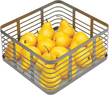mDesign Steel Metal Wire Kitchen Food Storage Organizer Bin Basket for Pantry Organization - Wired Farmhouse Basket with Handle for Shelves - Carson Collection - 6 Pack, Dark Gray