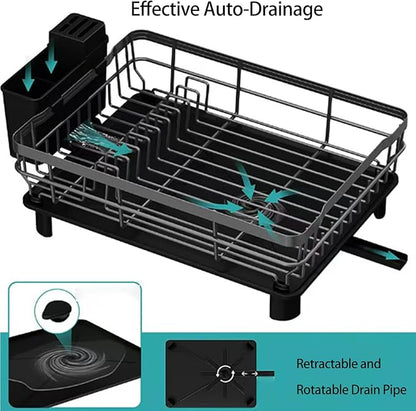 DMTXCRP Dish Drying Rack, Space Saving & Durable, Rust-Proof Large 2 Tier Stainless Steel Dish Racks for Kitchen Counter with Cutlery & Cup Holder & Drainboard -Grey