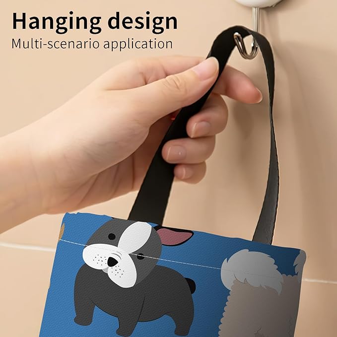 Plastic Bag Holder, Wall Mount Grocery Bag Organizer, Funny Hanging Trash Storage Dispenser for Home Kitchen Cute Blue Dog