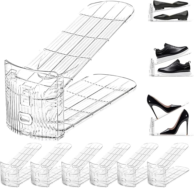 6 Pack Clear Shoe Slots Organizer Adjustable Shoe Stackers for a Pair of Shoes Rack Storage Shoe Space Saver 50% Shoe Hold Shoe Organizer for Closet