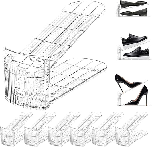 6 Pack Clear Shoe Slots Organizer Adjustable Shoe Stackers for a Pair of Shoes Rack Storage Shoe Space Saver 50% Shoe Hold Shoe Organizer for Closet