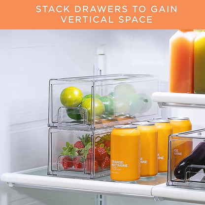 Sorbus Small Wide Clear Storage Drawers (2 Pack) – Stackable Storage Drawers for Pantry, Fridge, or Cabinet – Slide Out Clear Bins with Handles for Organizing