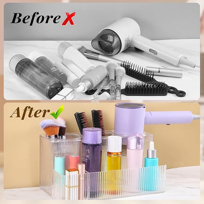 Hair Tool Organizer, Clear Acrylic Hair Dryer and Styling Organizer, Bathroom Countertop Blow Dryer Holder, Vanity Caddy Storage Stand for Accessories, Makeup, Toiletries