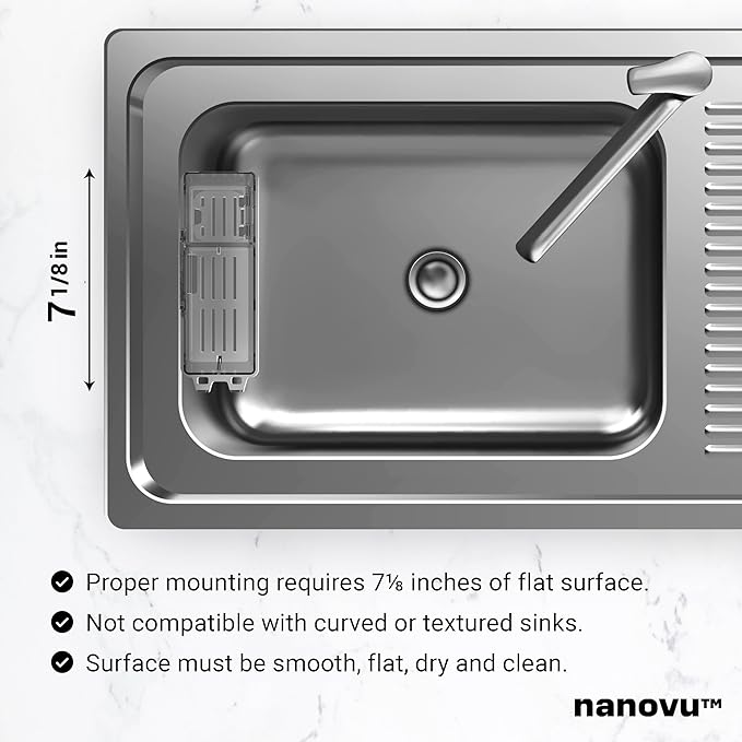 Nanohold Kitchen Sink Caddy for Flat Surfaces - Strong Hold Easy Install Kitchen Sink Organizer with Drainage Holes - Soap Sponge, Dishwashing Tools and Dish Brush Holder - Home Accessories by Nanovu