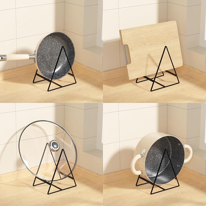 Hikinlichi 2 Pack Triangle Plate Holders Organizers Large Upright Cabinet Dish Drying Racks Metal Plate Dish Organizers Racks Stands for Countertop and Cupboard Black
