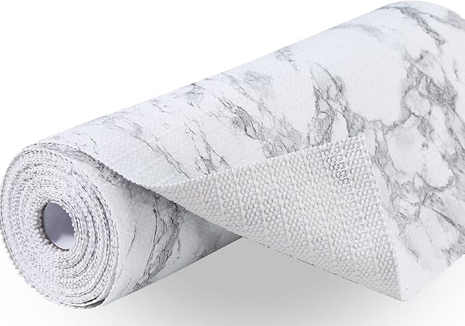 Drawer and Shelf Liner 12 in x 10 FT, Non Adhesive Water Resistant, Easy Clean and Trim, Smooth Surface Liners for Kitchen Cabinet, Shelves, Drawers, Pantry, Marble