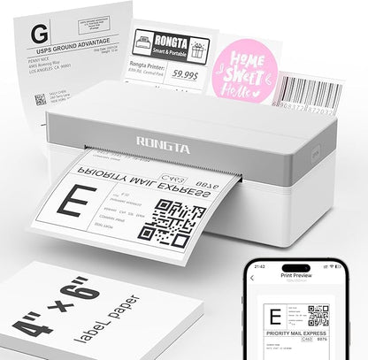 Rongta Shipping Thermal Label Printer, Bluetooth 4x6 Sticker Label Maker Wireless Shipping Label Printer for Package Small Business Compatible with Windows macOS Android iOS