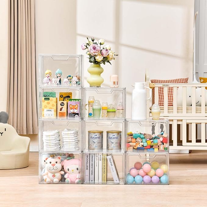 Freebat Stackable Storage Bins,Clear Acrylic Display Case, Acrylic Boxes with Lids, Stackable Storage for Handbags & Purse, Magnetic Lid Storage Bins for Home Organization-1 Pack