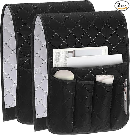 uxcell 2 Pcs Recliner Armchair Caddy, Couch Armrest Organizer with 5 Pockets for Bedside Sofa Remote Control Holder Magazine Phone Book Glasses (Black, 35"x13")