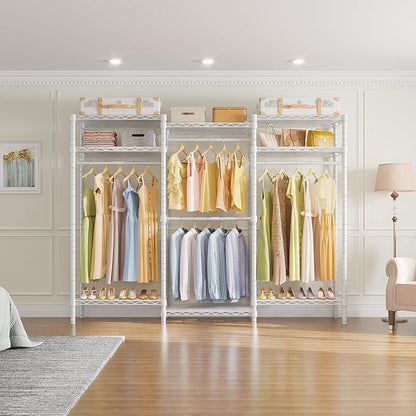 VIPEK V5i Garment Rack Heavy Duty Clothes Rack for Hanging Clothes, Portable Wardrobe Closet Freestanding Clothing Rack with 8 Adjustable Shelves & 4 Hang Rods, 68.9" L x 15.7" W x 76.4" H, White