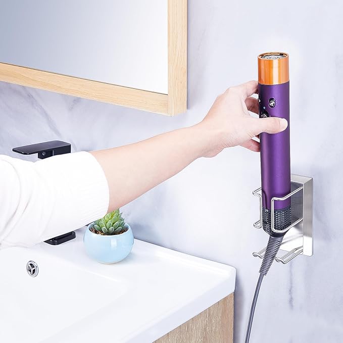 WAYASI Hair Straightener Holder Wall Mounted Blow Dryer Holder, Curling Iron Holder, Hairdryer and Straightener Holder, Bathroom Hair Tools Organizer and Storage (Silver)