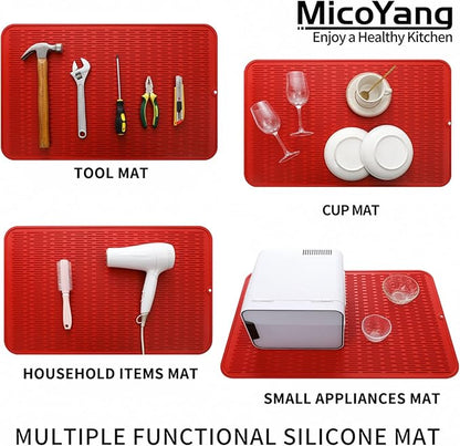Silicone Dish Drying Mat for Multiple Usage,Easy clean,Eco-friendly,Heat-resistant Silicone Mat for Kitchen Counter or Sink,Refrigerator or Drawer Liner Red 3XL 28 inches x 18 inches