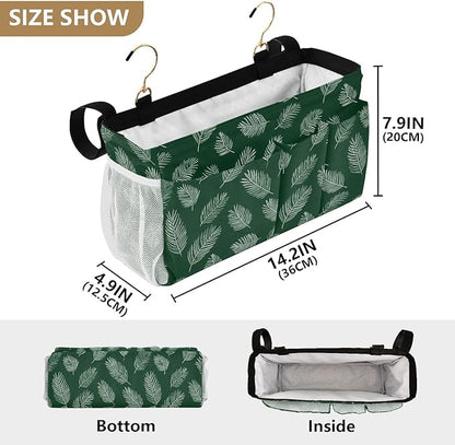 CuwrYet Bedside Caddy Hanging Bunk Bed Caddy Bed Organizer Hanging Pocket with 2 Hooks Bedside Storage Organizer Pocket Bag Holder Green Simple Palm Leaf