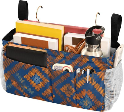 CuwrYet Bedside Caddy Hanging Bunk Bed Caddy Bed Organizer Hanging Pocket with 2 Hooks Bedside Storage Organizer Pocket Bag Holder Blue Orange Diamond Tie-dye