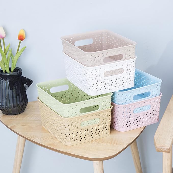 5PCS Plastic Storage Baskets, Small Baskets for Organizing, Small Pantry Organizer Basket Bins. For Countertops, Cabinets, Bedrooms, and Bathrooms Wait ( Red )