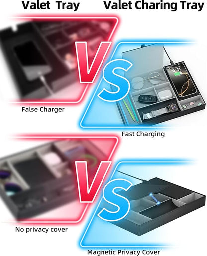 Valet Tray, Nightstand Organizer with Wireless Charger Pad for iPhone 17/16/15/14/13/12/11 Series, Valet Charging Station, Faux Leather Valet Tray for Men and Women